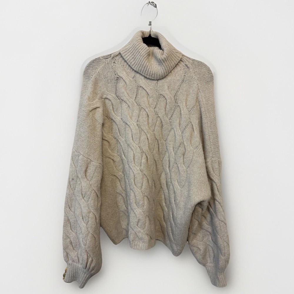 Impeccable Pig Chunky Turtleneck Sweater Cable Knit Ivory Cream XL WL19-2889